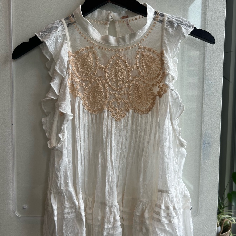 Free People Cream Lace Accent Blouse